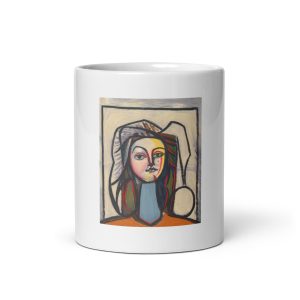 Portrait au cou bleu by Pablo Picasso White glossy mug